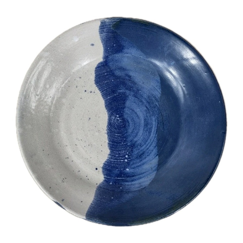 Stoneware Handmade Glazed Plate 10" Tray Blue White Green Studio Pottery Rustic